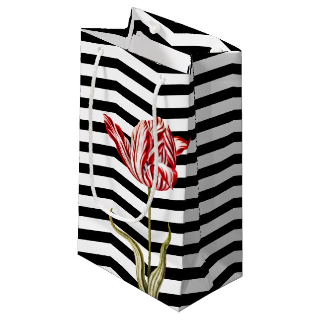 Tulip Botanical Zickzack Stripe Muster Kleine Geschenktüte (Vorderseite Schrägansicht)