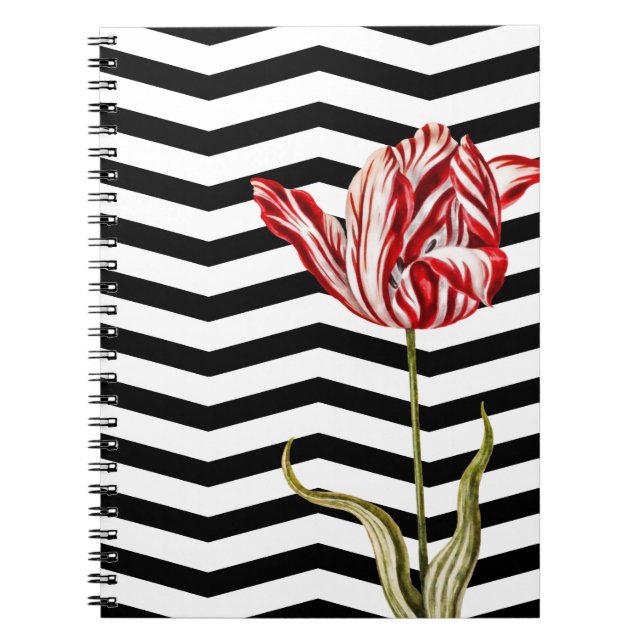 Tulip Botanical Zickzack Stripes Pattern Notizblock (Vorderseite)