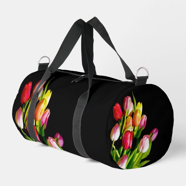 Tulip Bouquet Malerei Original Garden Blume Kunst, Duffle Bag (Linke Seite)