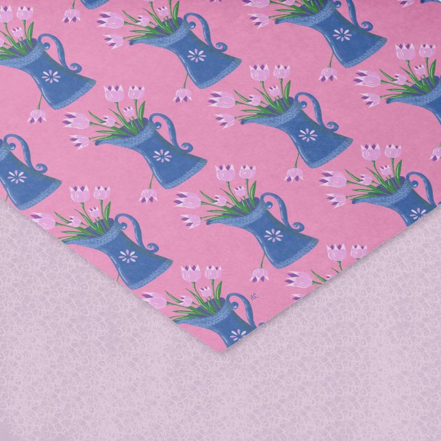 Tulip Bouquet Spring Pink Tissue Paper Seidenpapier (Spring tulip bouquet pink tissue paper .)