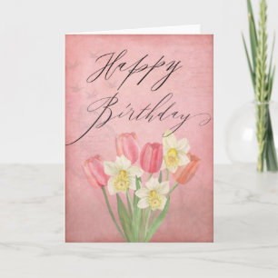 Tulip Daffodil Spring Flowers Happy Birthday Karte