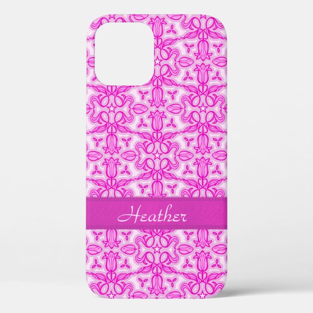 Tulip Damask lila rosa Name Case-Mate iPhone Hülle (Rückseite)