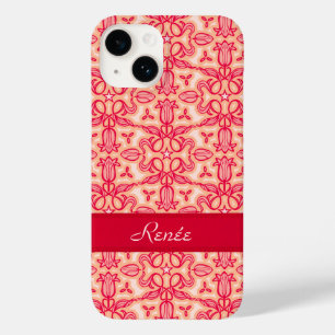 Tulip Damask Muster roter orangefarbener Name Case-Mate iPhone 14 Hülle