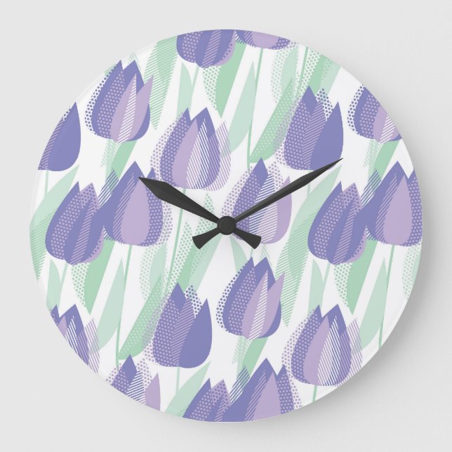 Tulip Design: helle violette Blüte. Große Wanduhr (Vorderseite)