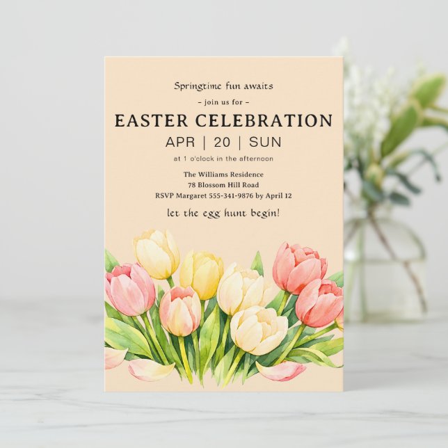 Tulip Easter Celebration Invitation Flat Card Einladung (Stehend Vorderseite)