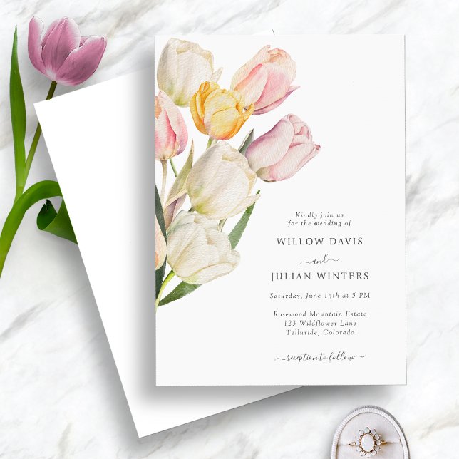 Tulip Elegant Wedding Einladung (Elegant Watercolor Tulip Wedding Invitation by Painted Paperie
)