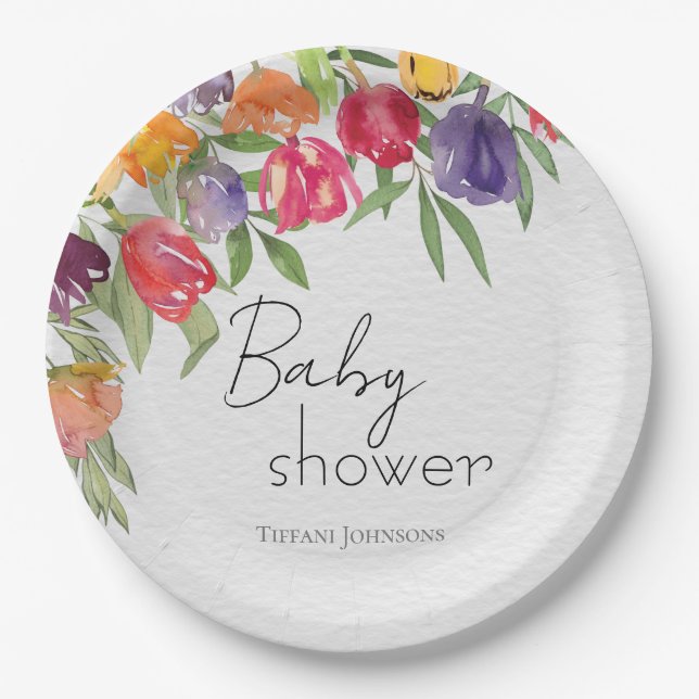 Tulip Fantasy Floral inspiriert Babydusche Pappteller (Vorderseite)