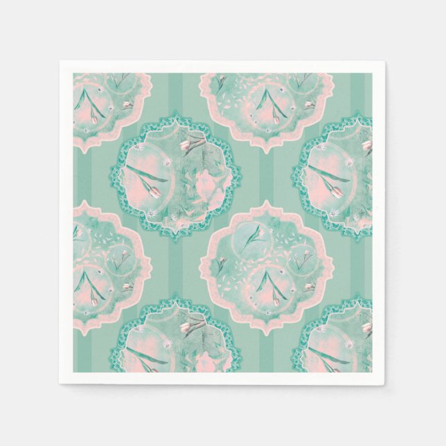 Tulip Fantasy Green und Pink Serviette (Vorderseite)