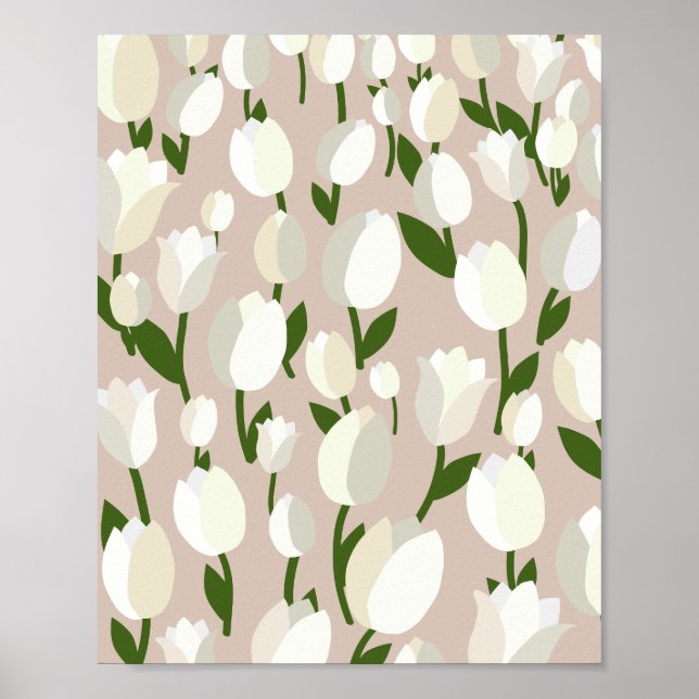Tulip Feld 02 Beige und Weiß Poster (Vorne)