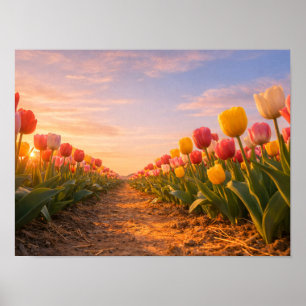 Tulip Field Sunset Holland Landscape Poster