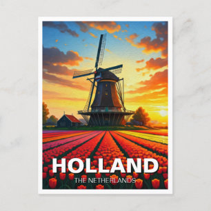 Tulip Fields Windmill Holland Sunset Postkarte