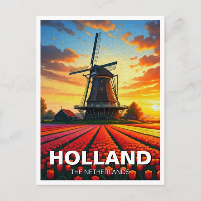 Tulip Fields Windmill Holland Sunset Postkarte (Vorderseite)