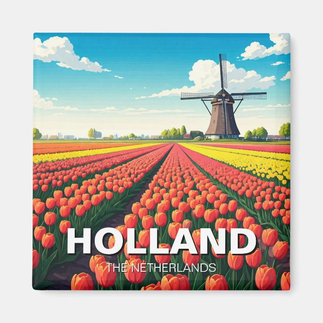 Tulip Fields Windmill Niederlande Magnet (Vorne)
