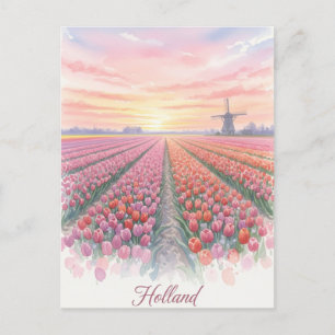 Tulip Fields Windmill Niederlande Postkarte