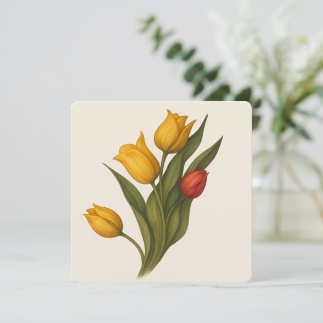 Tulip Florals Flat Card, elegant nachdenklich Dankeskarte (Stehend Vorderseite)