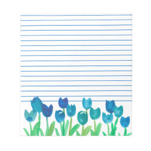 Tulip Garden Blue Watercolor Blume Liniert Notizblock