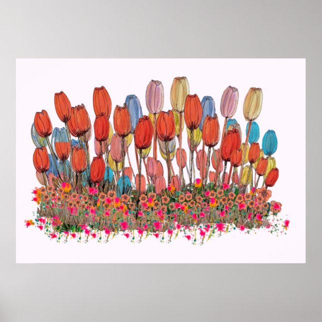 Tulip Garden Botanische Kunst Poster (Vorne)