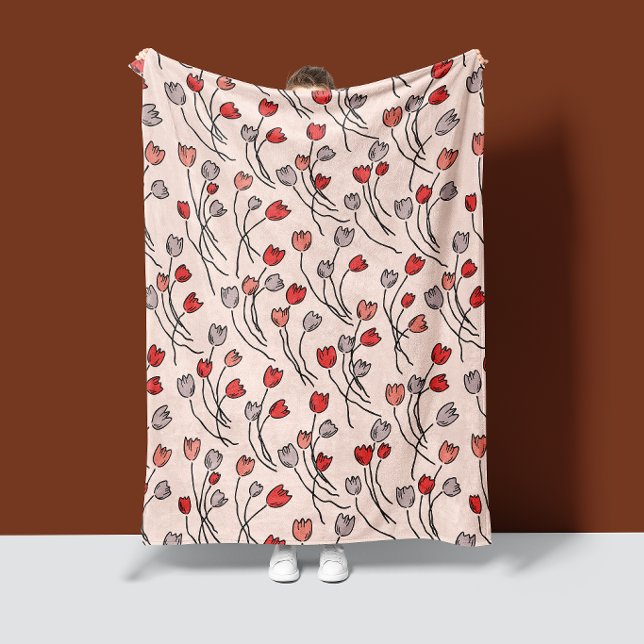 Tulip Garden in Pinks Fleece Blanket (Von Creator hochgeladen)