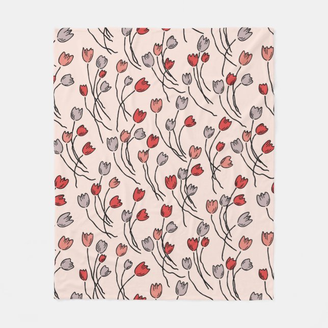 Tulip Garden in Pinks Fleece Blanket (Vorderseite)
