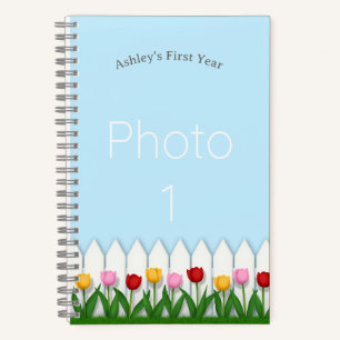 Tulip Garden mit White Picket Zaun Custom Foto Notizbuch
