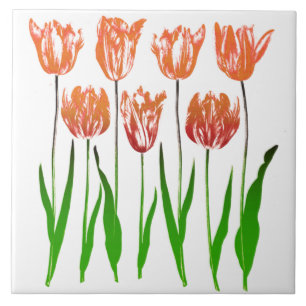 Tulip Garden Print in Coral Orange und Green Fliese