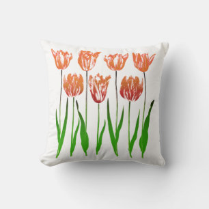 Tulip Garden Print in Coral Orange und Green Kissen