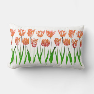 Tulip Garden Print in Coral Orange und Green Lumba Lendenkissen