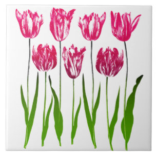 Tulip Garden Print in Fuchsia Pink und Green Fliese