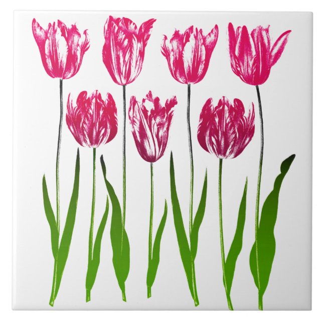 Tulip Garden Print in Fuchsia Pink und Green Fliese (Vorderseite)