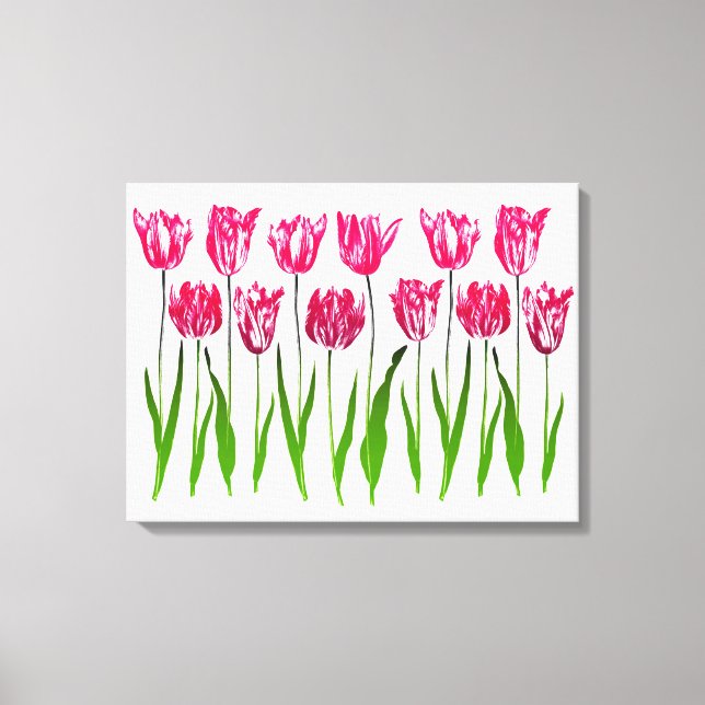 Tulip Garden Print in Fuchsia Pink und Green Leinwanddruck (Vorderseite)