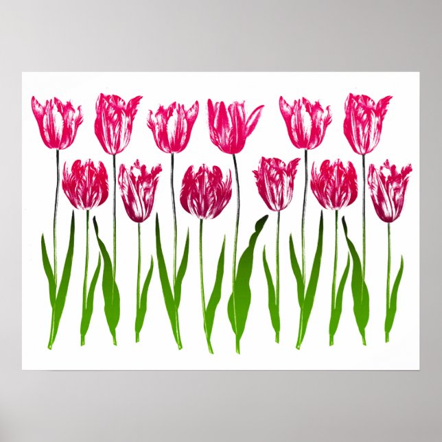 Tulip Garden Print in Fuchsia Pink und Green Poster (Vorne)