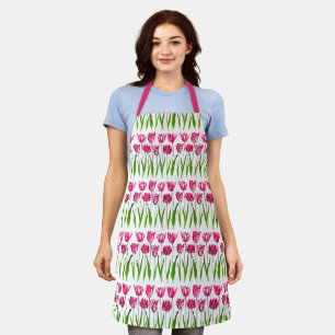 Tulip Garden Print in Fuchsia Pink und Green Schürze