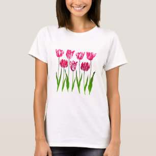 Tulip Garden Print in Fuchsia Pink und Green T-Shirt