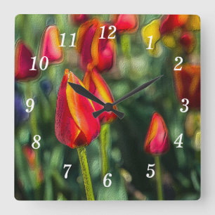 Tulip Garden Textured Wall Clock Quadratische Wanduhr