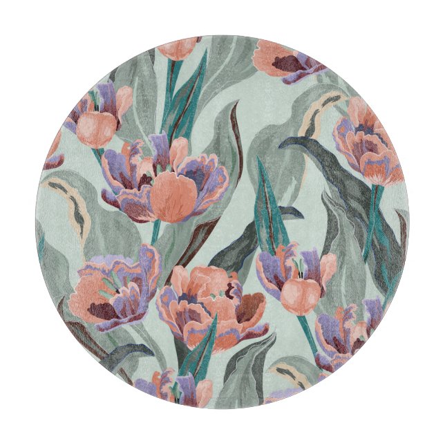 Tulip Garden: Vintage große Blume Schneidebrett (Vorderseite)