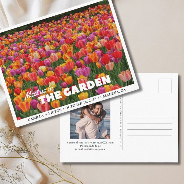 Tulip Garden Wedding Save the Date Postcard Postkarte (Tulip Garden Wedding)