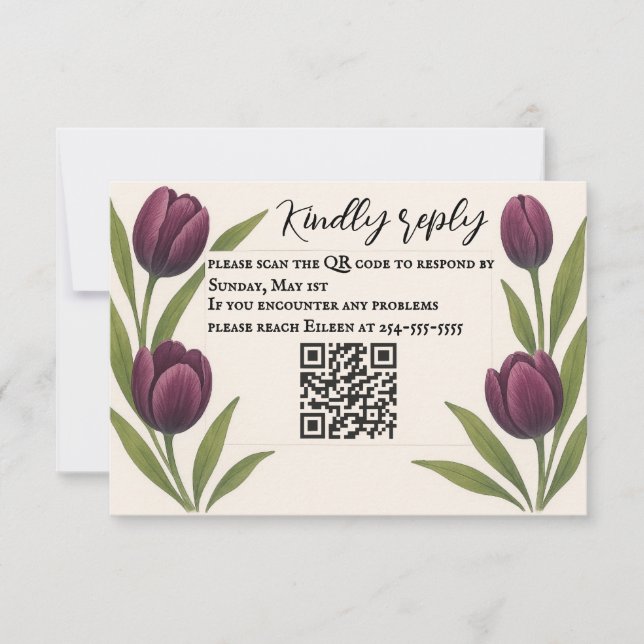 Tulip Heirloom QR Code RSVP Karte (Vorderseite)