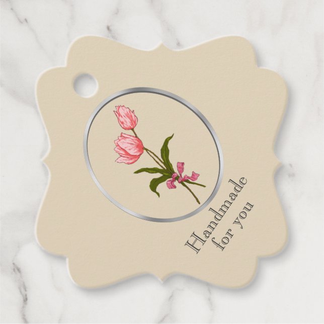 Tulip in Rahmen, Handmade by ... Geschenkanhänger (Vorderseite)