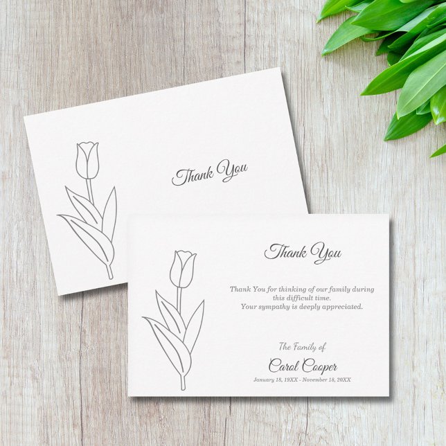 Tulip Line Art Beerdigung Danke Note Card (Tulip Line Art Funeral Thank You Note Card)