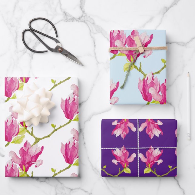 Tulip Magnolias auf einem Wrapping Paper-Set Geschenkpapier Set (Vorderseite)