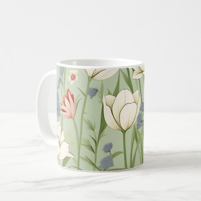 Tulip Meadow in Sage Green Kaffeetasse (Vorderseite Links)