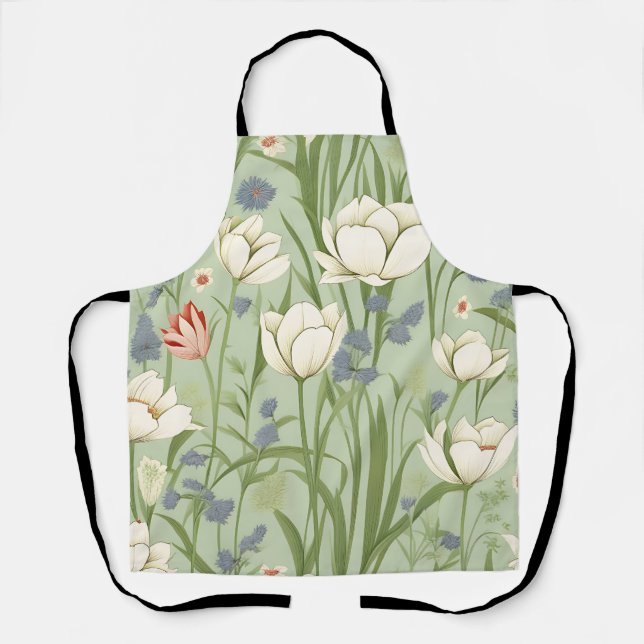 Tulip Meadow in Sage Green Schürze (Vorderseite)