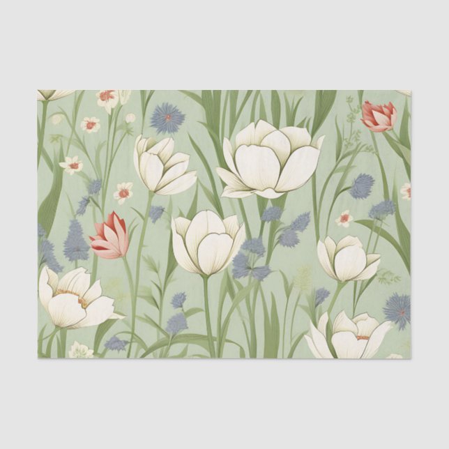 Tulip Meadow in Sage Green Seidenpapier (Vorderseite)
