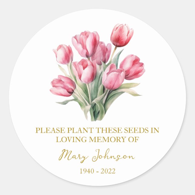 Tulip Memorial Funeral Seed Packet Runder Aufkleber (Vorderseite)