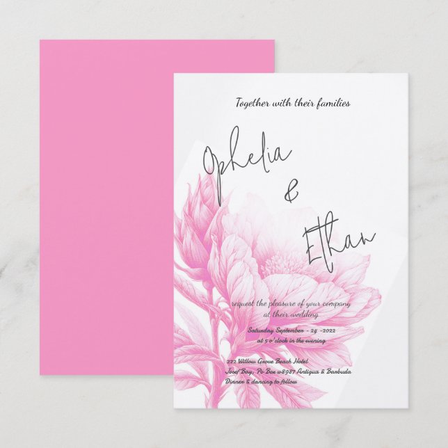 Tulip Minimalistisches Erröten Rosa Einladung (Vorne/Hinten)