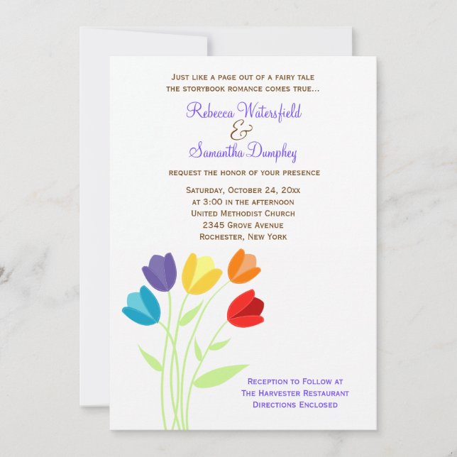 Tulip Multi-Color Rainbow Wedding Einladung (Vorderseite)