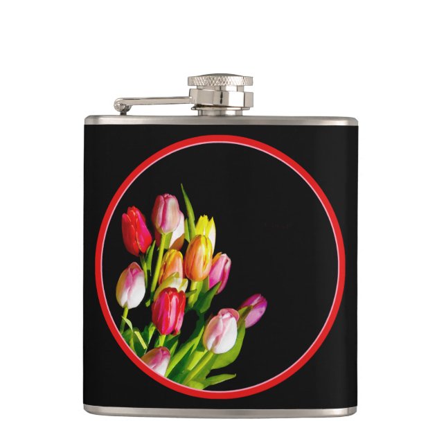 Tulip Painting - Originelle Blume Kunst Flachmann (Vorderseite)