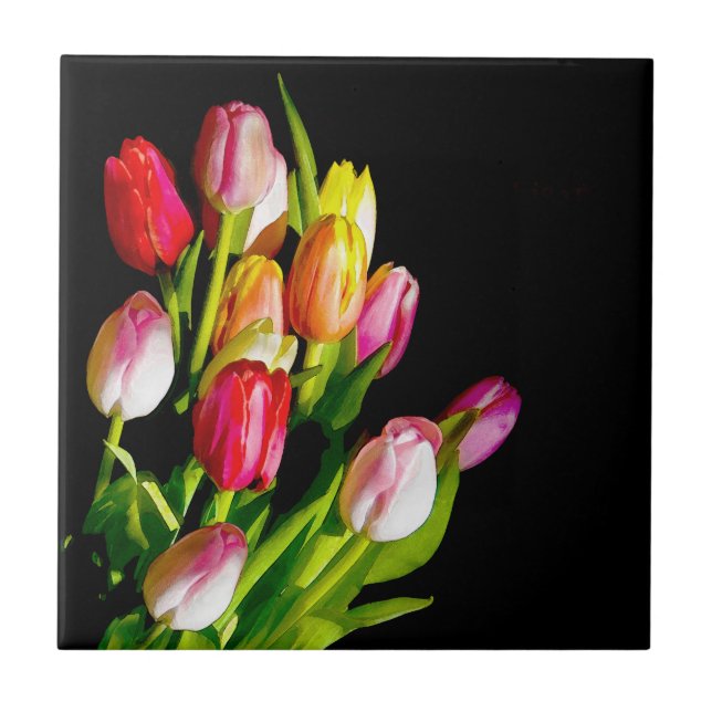 Tulip Painting - Originelle Blume Kunst Fliese (Vorderseite)
