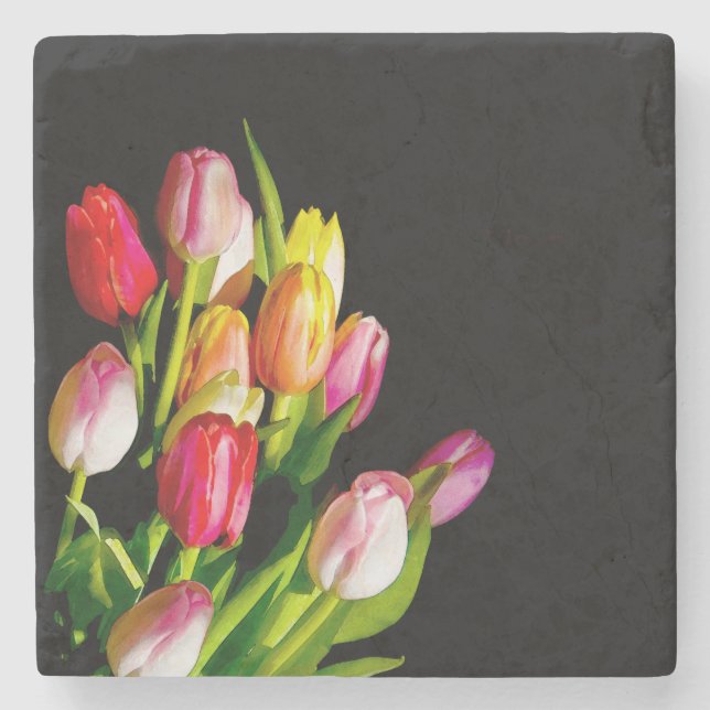 Tulip Painting - Originelle Blume Kunst Steinuntersetzer (Vorderseite)