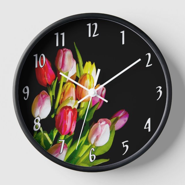 Tulip Painting - Originelle Blume Kunst Uhr (Vorderseite)